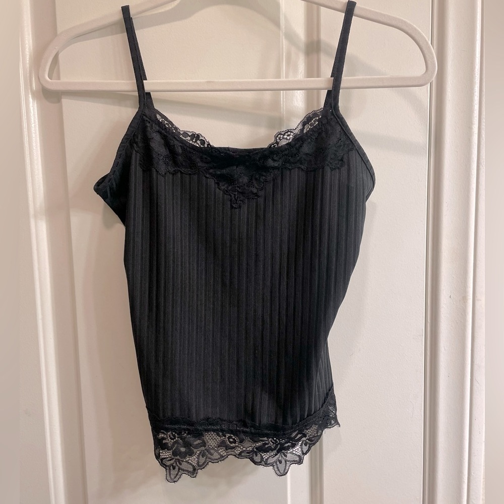 Black Spaghetti Strap, Shirt, Womens, Size S, Black, Black Lace.